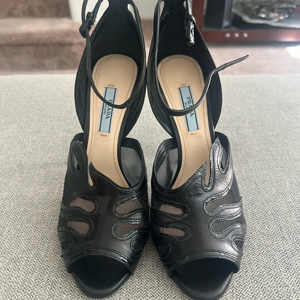 LUXURY PRADA PUMPS SHOES BLACK LEATHER EU 38 - Picture 5 of 11